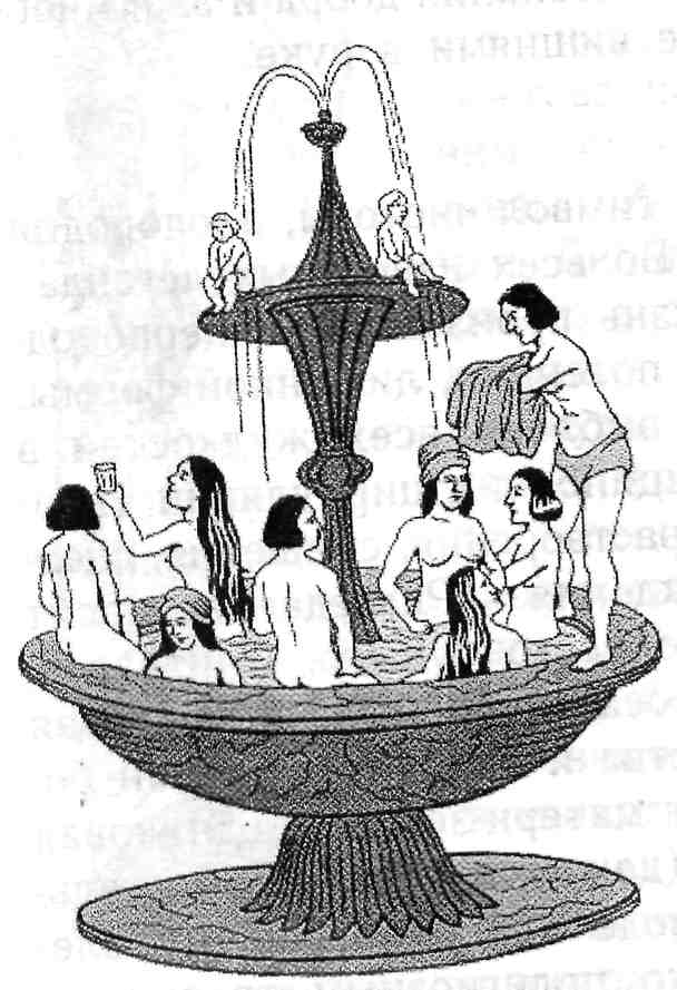 Символизм воды: женщины, купающиеся в фонтане
в Саду Юности (с итальянского рисунка XV в.)